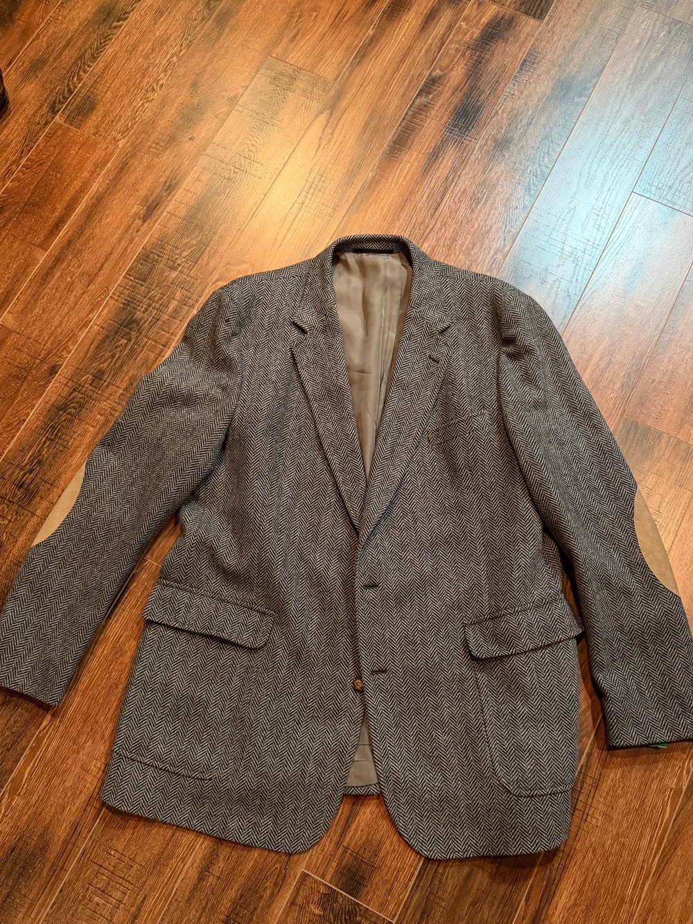 Classic Vintage Men's Brown Herringbone 100% Wool Blazer
